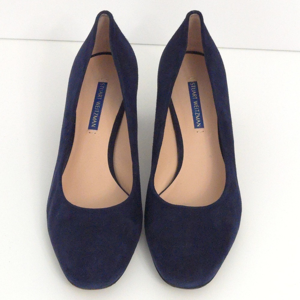 Stuart Weitzman Navy Blue Suede Block Pumps Heels- Size 9 - Picture 2 of 7